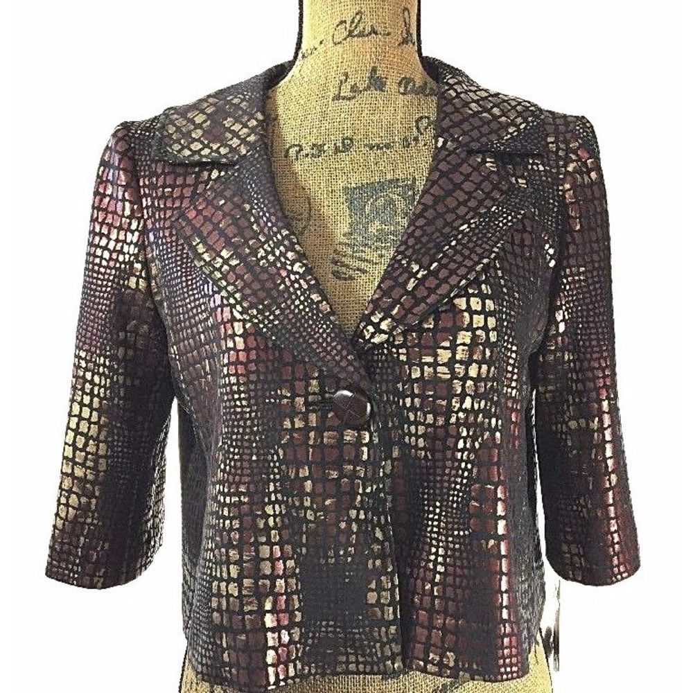 NWT For Wear NY Jacket SMALL Black‎ Brown Gold Python Dot Blazer Swing Work